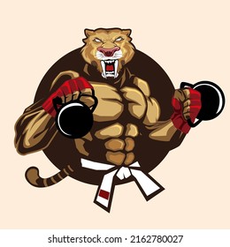 tiger muscle mascot cartoon in vector