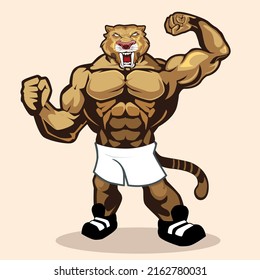 tiger muscle mascot cartoon in vector