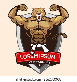 tiger muscle mascot cartoon in vector