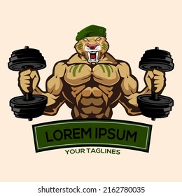 tiger muscle mascot cartoon in vector