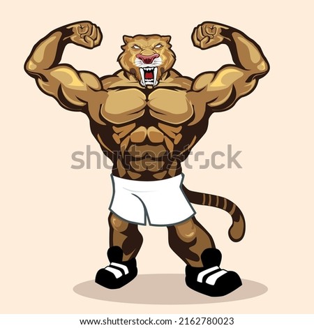 tiger muscle mascot cartoon in vector