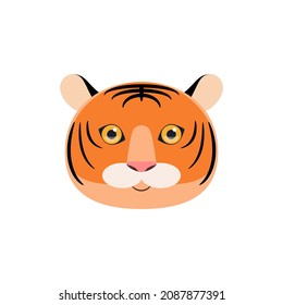 tiger muzzle, flat vector illustration. the head of a wild cat, a mammal, an isolated animal on a white background.
