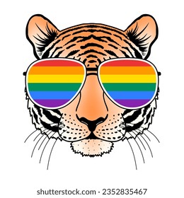 Tigermuschel mit Sonnenbrille auf weißem Hintergrund. Idee für T-Shirts Design.