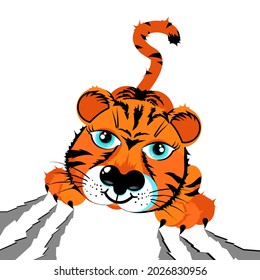 Tiger with nails leaves a mark. Predator. Year of the Tiger. Postcard, greeting. Sketch illustration vector.