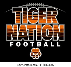 tiger nation football team design with paw print for school, college or league