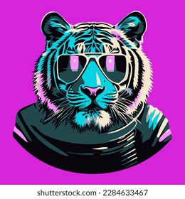 Tiger neon portrait in cyberpunck and pop art style