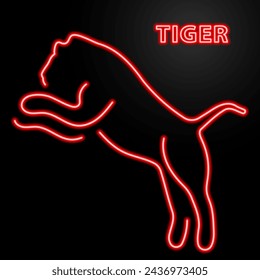 tiger neon sign, modern glowing banner design, colorful modern design trend on black background. Vector illustration.