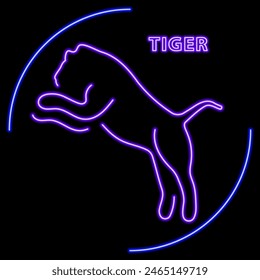 tiger neon sign, modern glowing banner design, colorful modern design trend on black background. Vector illustration.