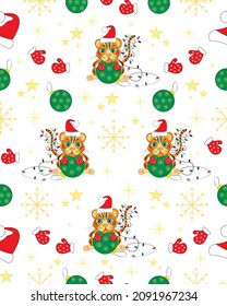 tiger New Year pattern with a tiger merry christmas
