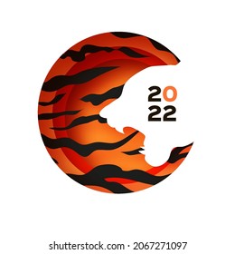 Tiger New Year. Roar Animal paper cut style. Chinese zodiac, Chinese calendar. Winter holidays. Happy New Greeting Card 2022. Wild Animal. Big cat. Christmas season.