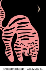 Tiger in the night. Organic shapes. Vector illustration. Black background.