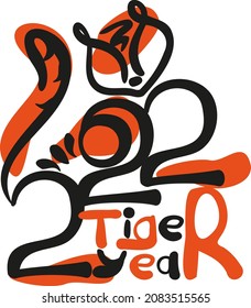 tigre de números en estilo de dibujar a mano. Símbolo zodiaco lunar del año del tigre. Logo de la Navidad china de Año Nuevo 2022. Ilustración del vector