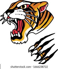 Tiger Old School style design vector side view