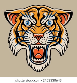 Tigre con estilo de tatuaje de la vieja escuela. para camisetas, pegatinas y otros productos similares.