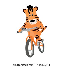 Tiger On A Bicycle. Tour De France 2022. Vector Illustration