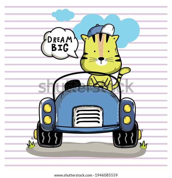 tiger on the car funny\
cartoon