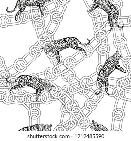 tiger on chains, seamless pattern