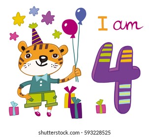 tiger on the day of birth. a child of 4 years