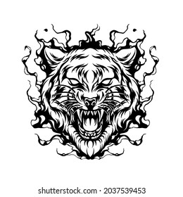 Tiger On Fire Silhouette Illustration for your business or merchandise