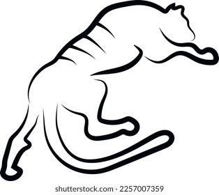 Tiger on the move. Back view. Schematically. Black outline. Logo.