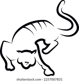 Tiger on the move. Front view. Schematically. Black outline. Logo.