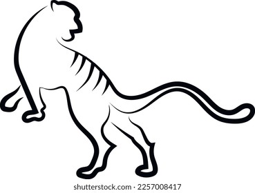 Tiger on the move. Side view. schematically. Black outline. Logo.