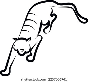 Tiger on the move. View from above. Schematically. Black outline. Logo..