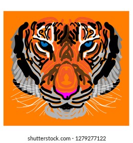 
tiger on orange background