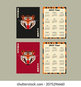 tiger on the printable calendar. year of the tiger. 2022 calendar
