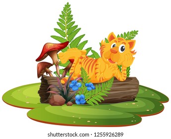 Tiger on tree log illustration