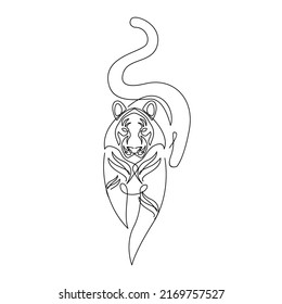 Tigre en un estilo de dibujo de línea. Resumen del fondo del contorno de los animales salvajes del tigre tigre en la ilustración de los vectores en blanco y negro