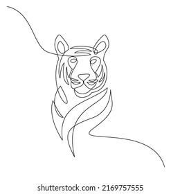 Tiger in one line drawing style. Abstract tiger wild animal contour outline background in black and white Vector illustration