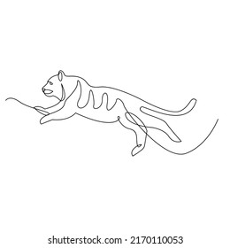 Tiger in one line drawing style. Abstract tiger wild animal contour outline background in black and white Vector illustration