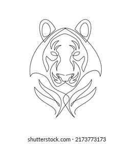 Tiger in one line drawing style. Abstract tiger wild animal contour outline background in black and white Vector illustration