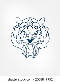 tiger oni samurai mask vector line art sketch japanese design isolated