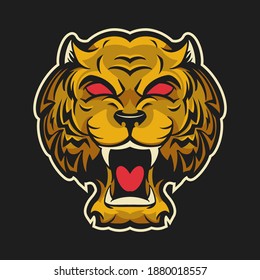 tiger open mouth isolated on dark background