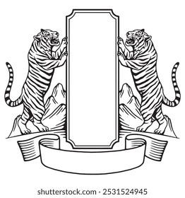 Marco oriental del tigre, ilustración dibujada a mano