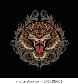 tiger with ornament vector design