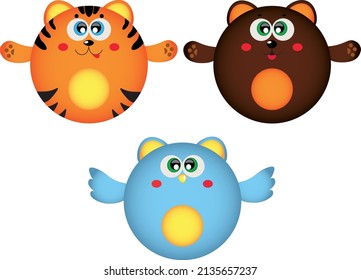tiger, owl and bear are cute animals