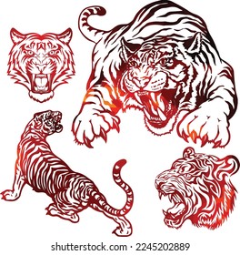 tigre pack tigres agresividad fuego rojo fuego blusa felinos cuatro enojados