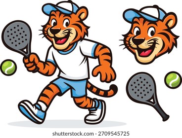 Tiger Padel Mascot Character Vector Illustration