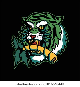 tiger and palm tattoo vector design