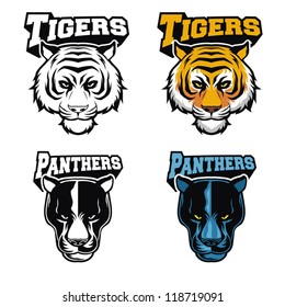 Tiger and panther head in vector