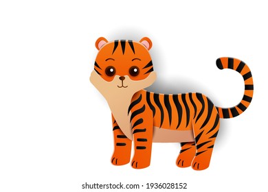 Tiger paper craft of animals, vector art and illustration. Teaching materials concept