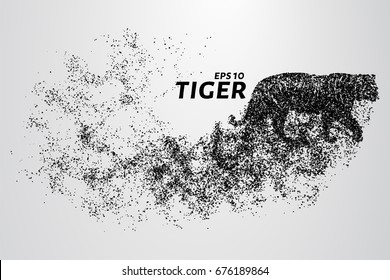 The tiger of particles. Tiger consists of circles and points. Vector illustration