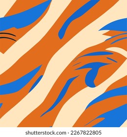 Tiger pattern illustration with blue spots seamless background, posky vector