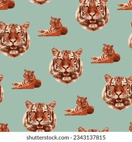 tiger pattern on light green background