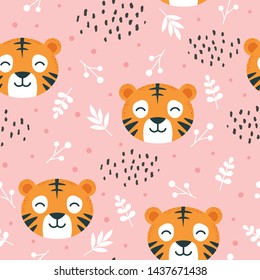 tiger pattern seamless  background, vector illustration, animal cartoon pattern