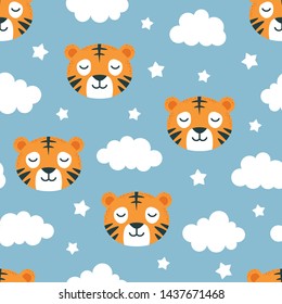 tiger pattern seamless  background, vector illustration, animal cartoon pattern