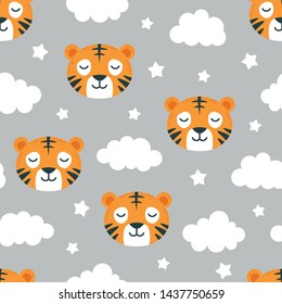 tiger pattern seamless  background, vector illustration, animal cartoon pattern